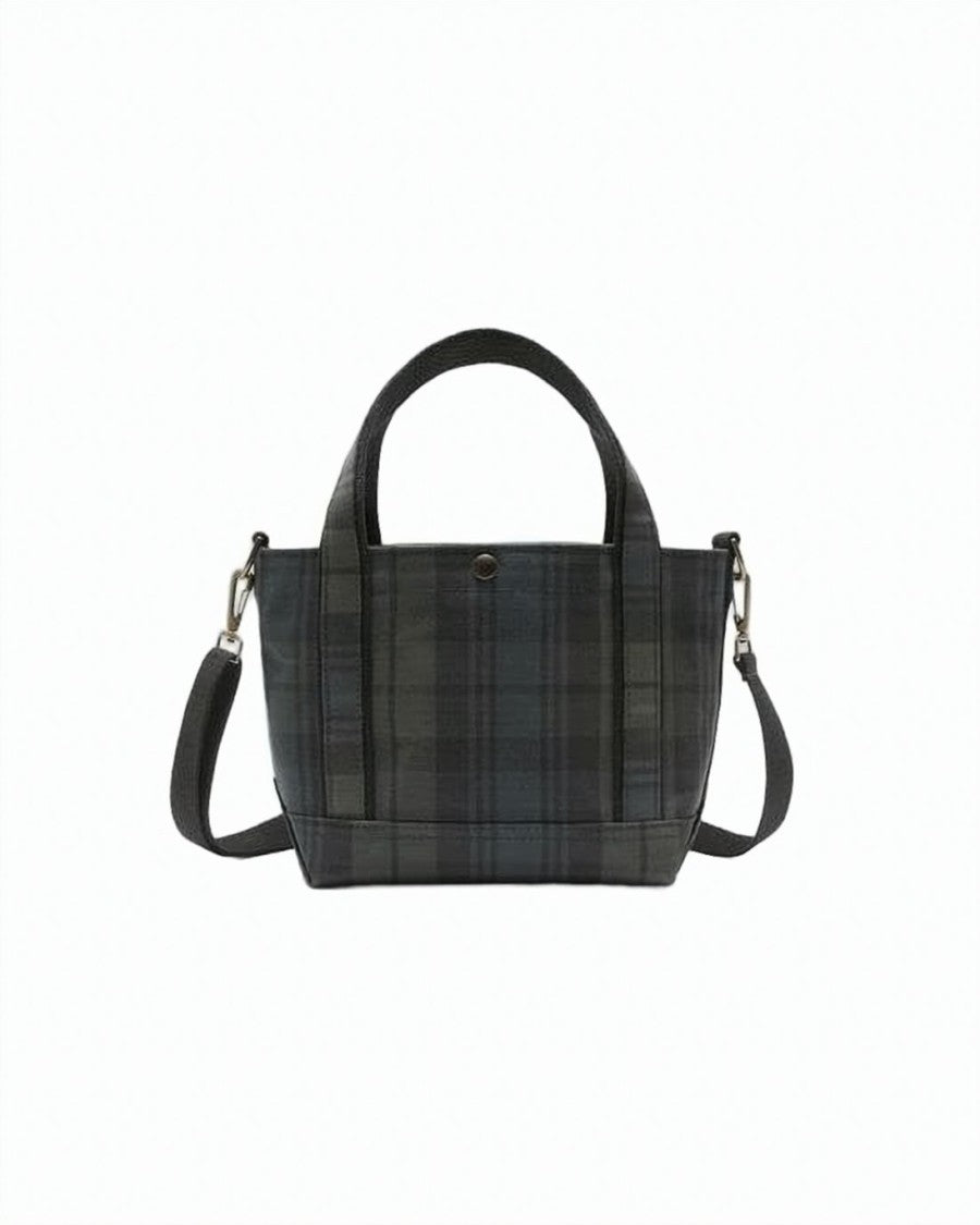 Noah Compact Dark Plaid Tote Bag With Gold-Tone Hardware