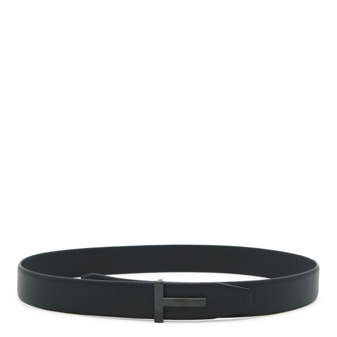 Tom Ford Black Leather T Metal Belt