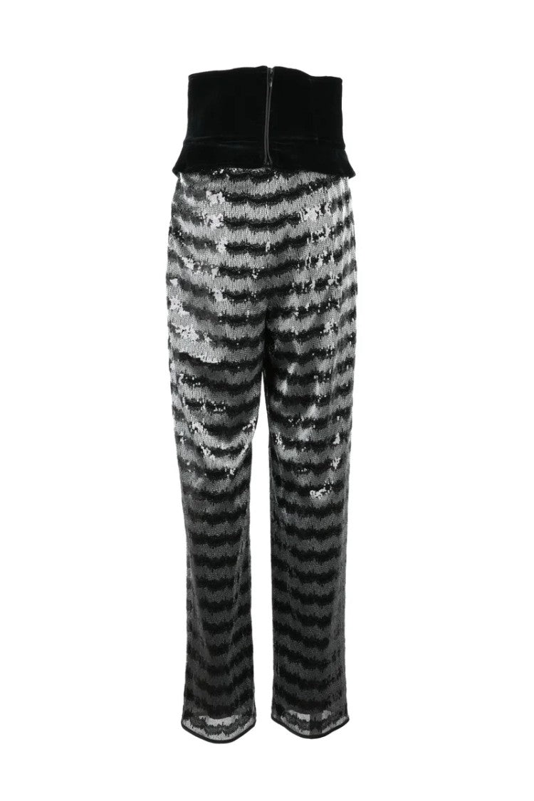 Emporio Armani High-Waisted Sequin Trousers - Silver/Black
