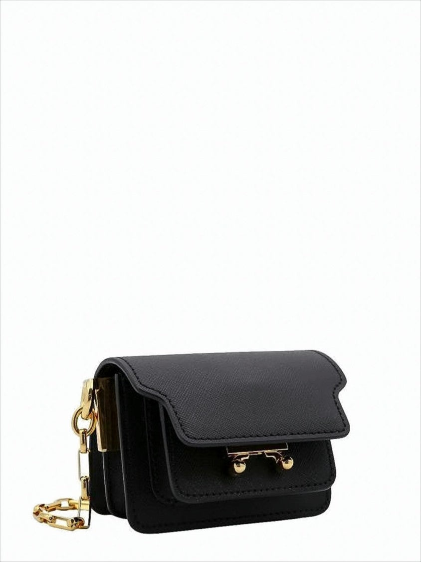 Marni Textured Leather Crossbody Bag With Scalloped Flap And Gold Hardware