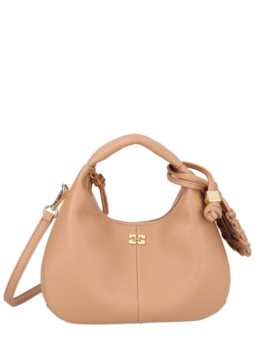 Ganni Textured Pebbled Handbag With Padded Handle And Gold-Tone Accents