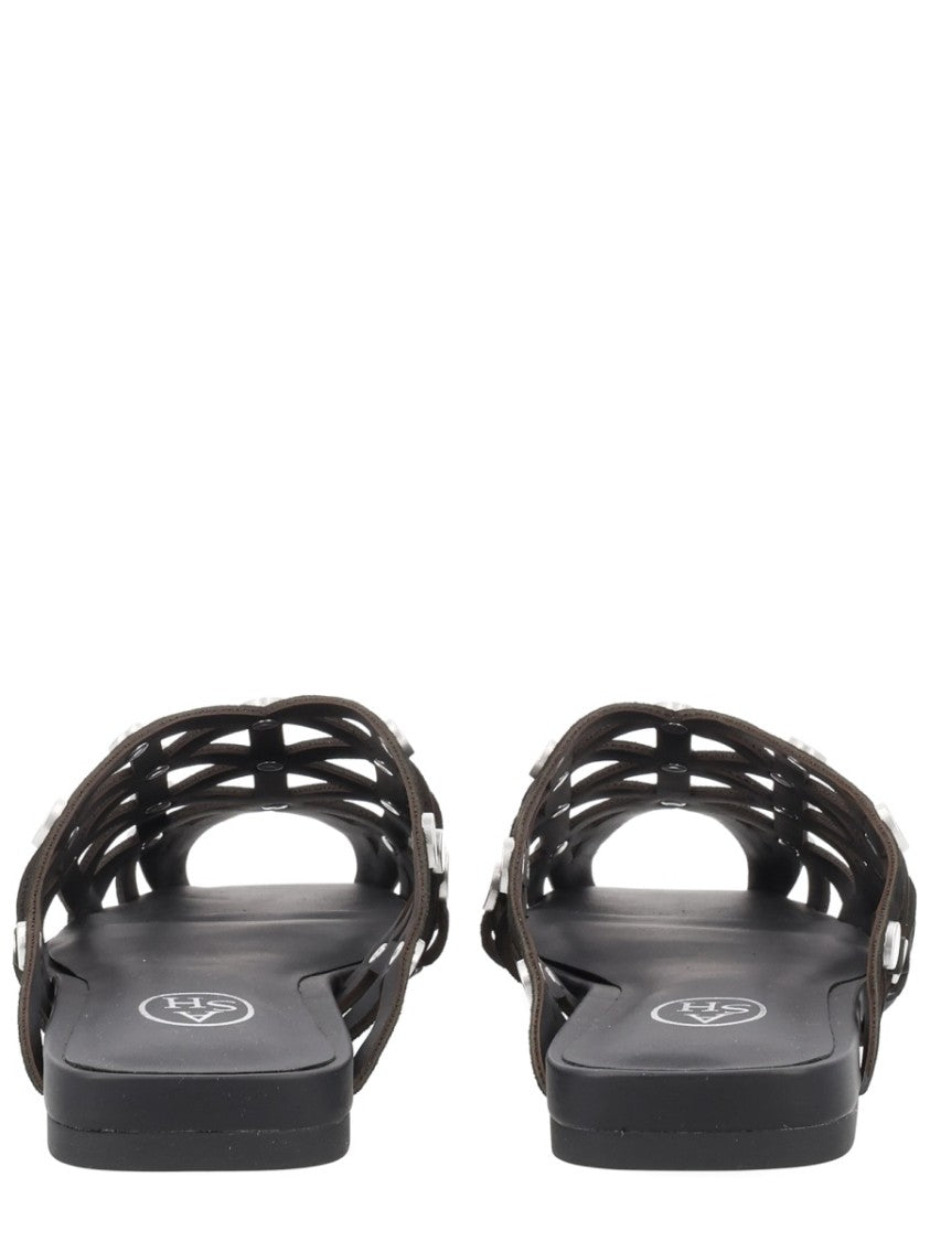 Ash Open Lattice Leather Studded Mules