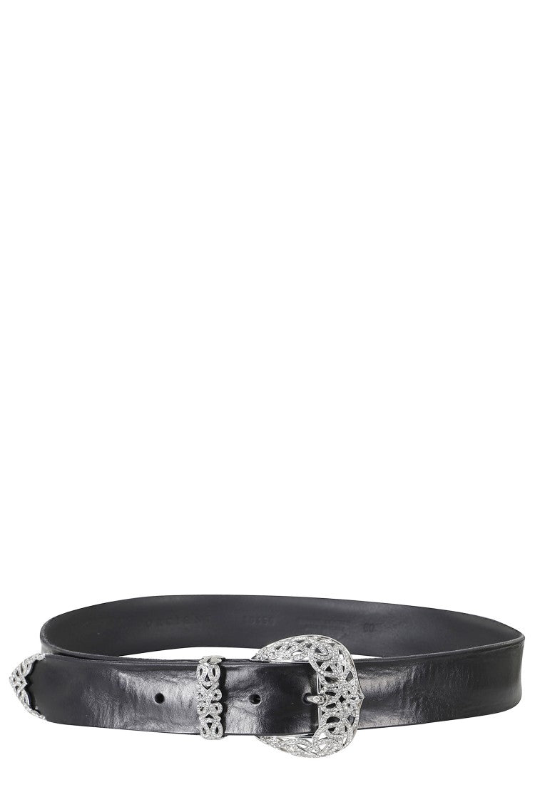 Orciani Black Bull Soft Rhinestone-Finish Leather Belt
