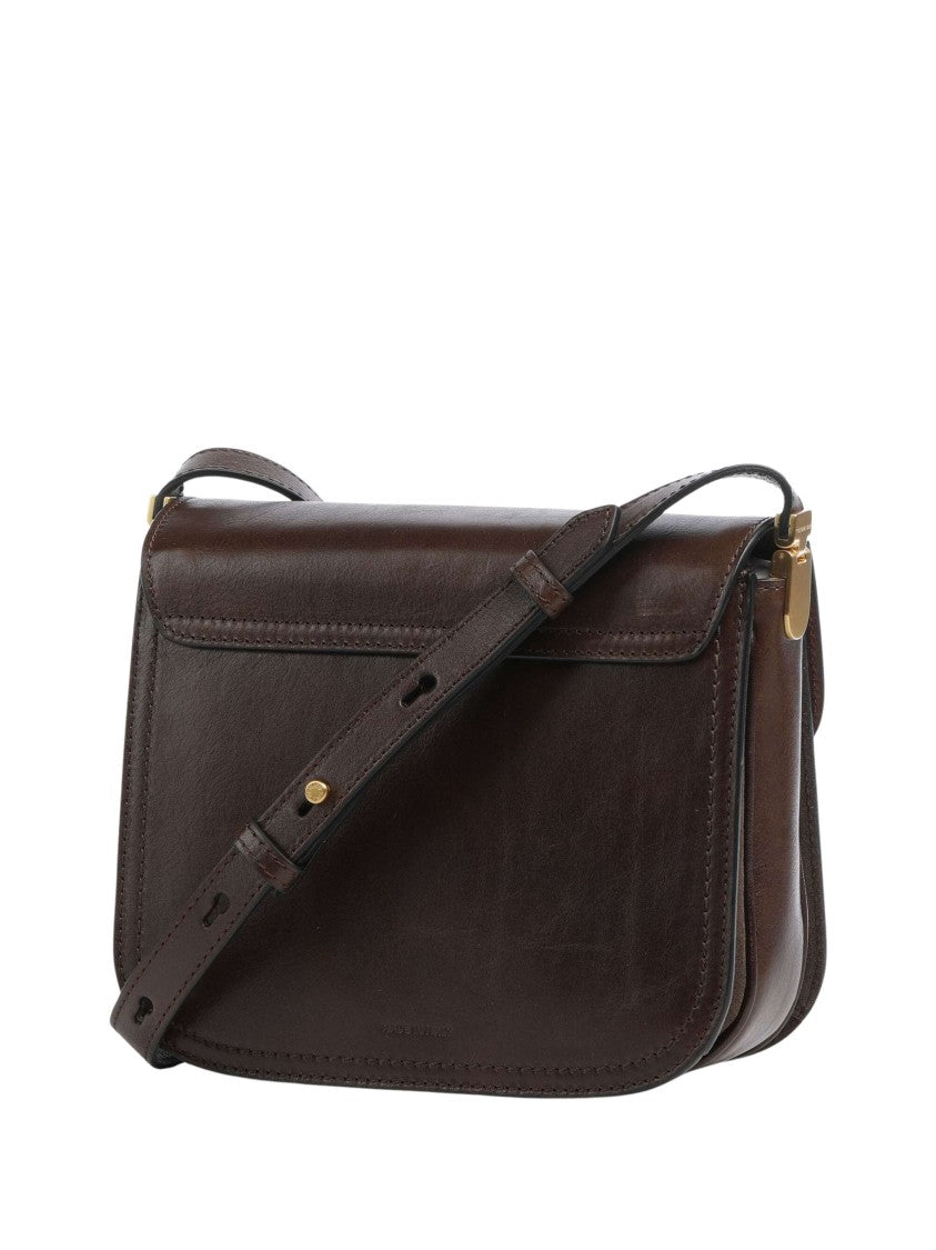 The Bridge Rectangular Fine Grain Leather Shoulder Bag With Gold Hardware