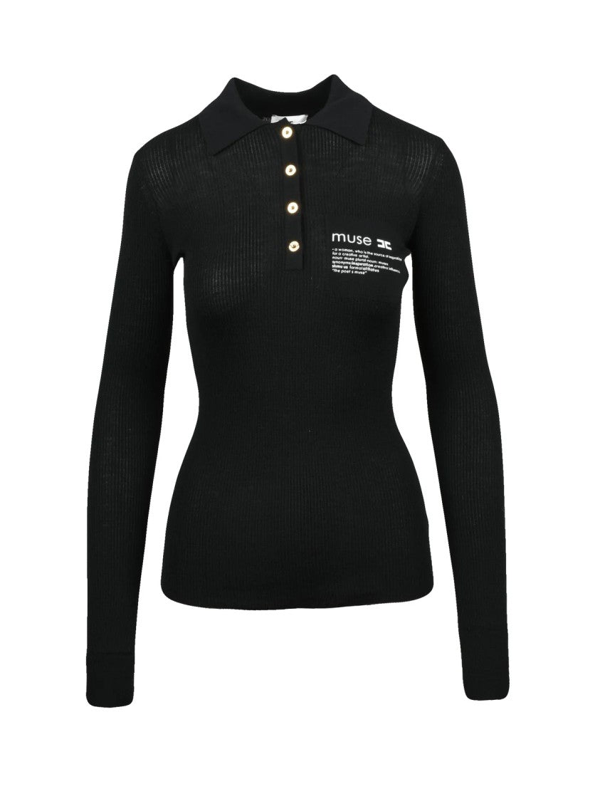 Elisabetta Franchi Black Wool-Blend Fitted Polo Knit
