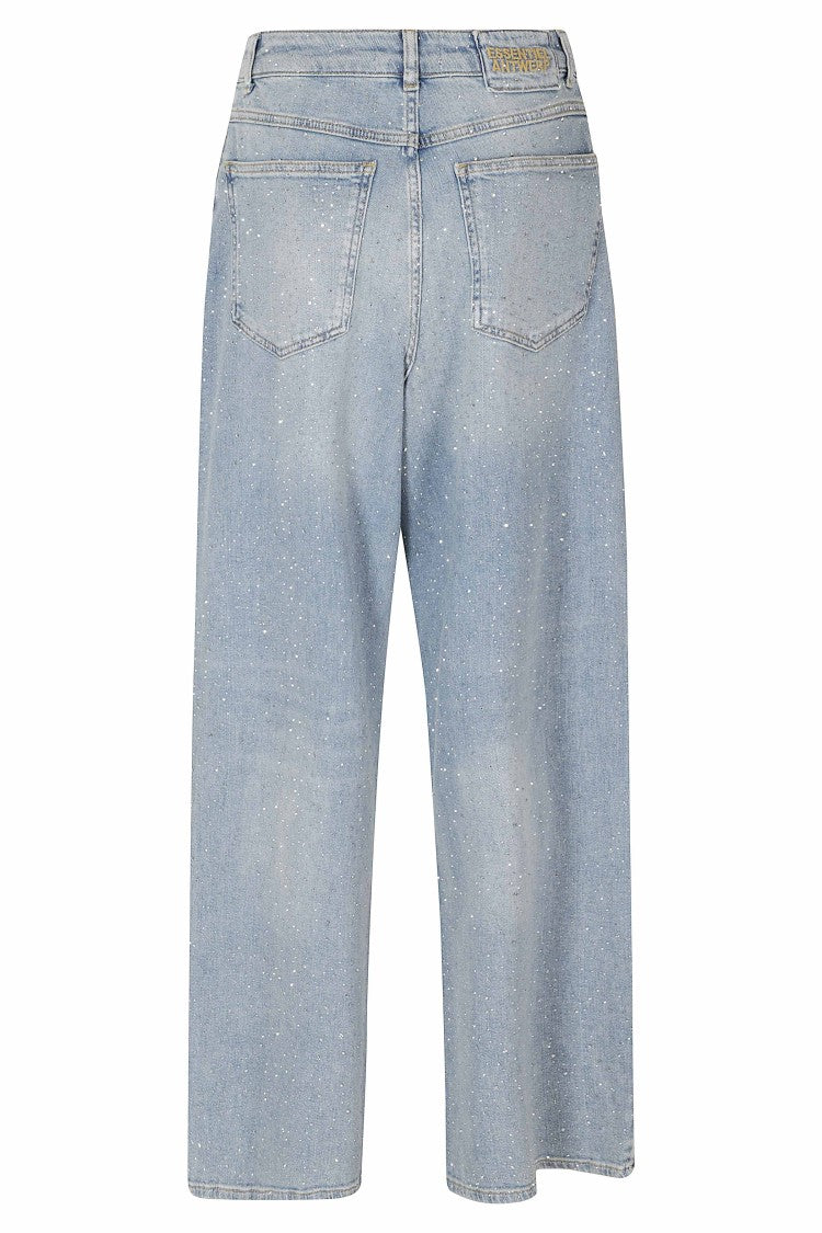 Essentiel Antwerp Blue Rhinestone Embellished Wide-Leg Jeans