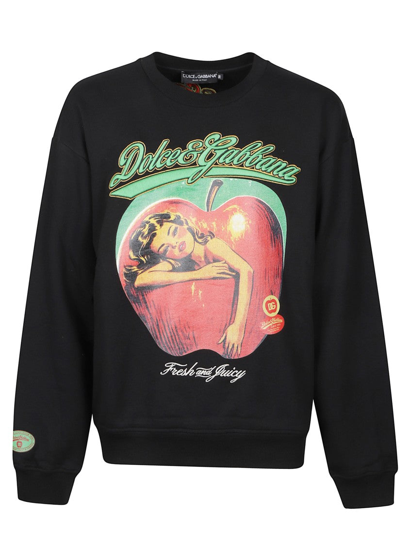 Dolce & Gabbana Graphic Print Black Sweatshirt With Crew Neck