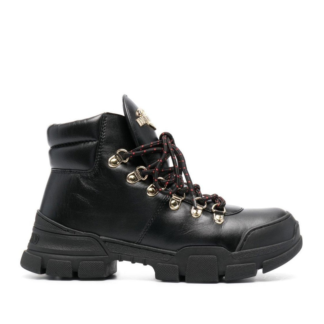 Love Moschino Black Chunky Sole Metallic Accent Lace-Up Leather Boots