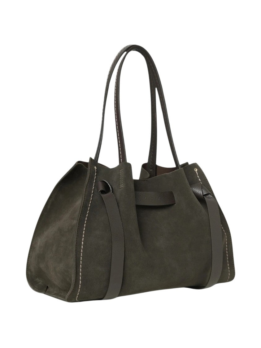 Visona` Green Calf Suede Shoulder Bag