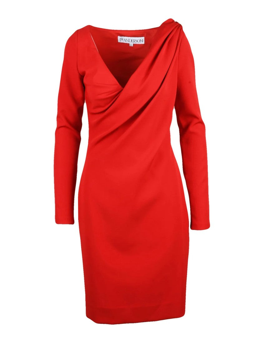 J. W. Anderson Draped Midi Dress With Asymmetrical Neckline And Fitted Silhouette