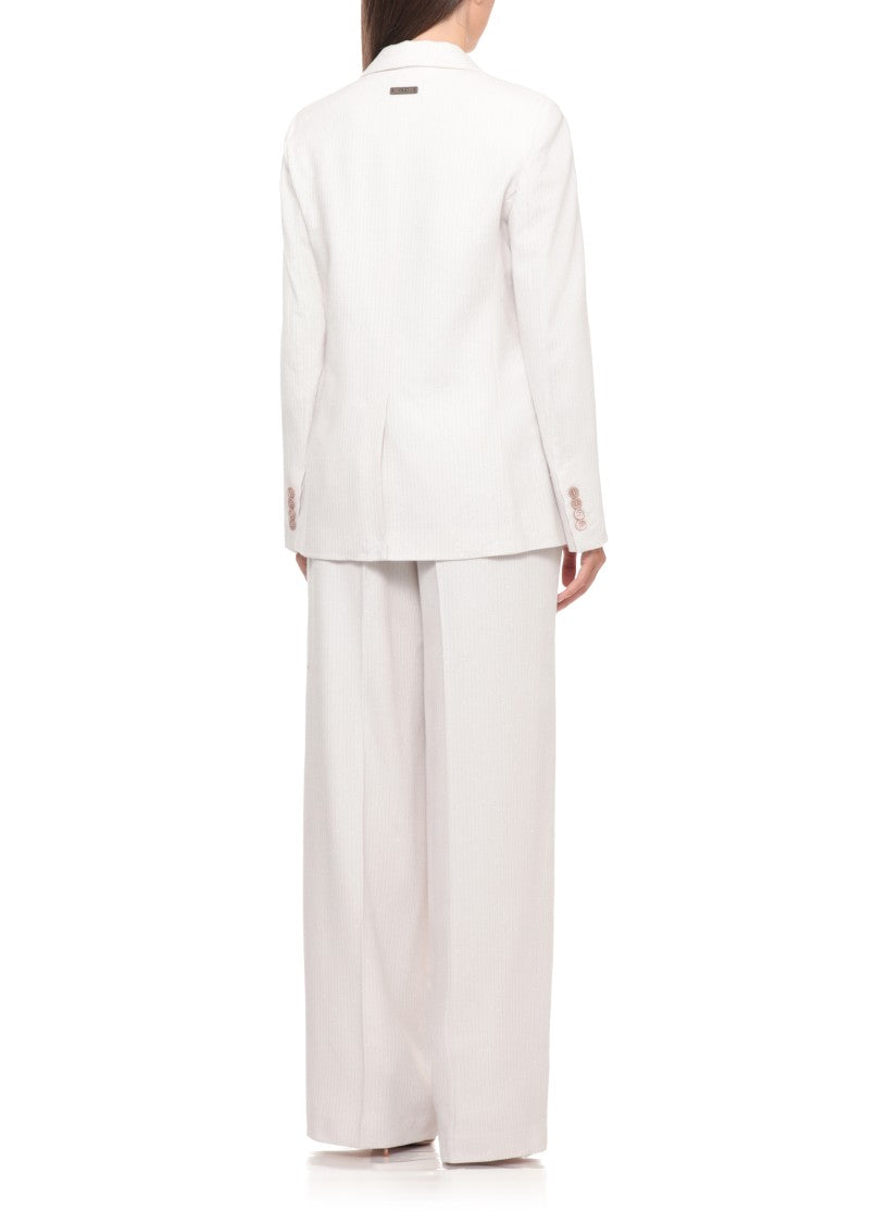 Peserico Ivory Peak Lapel Metallic Blazer