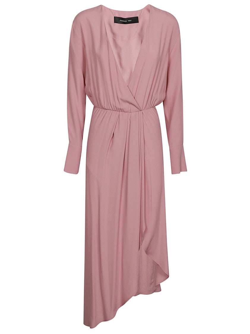 Federica Tosi Long Sleeve Asymmetrical Silk Midi Dress