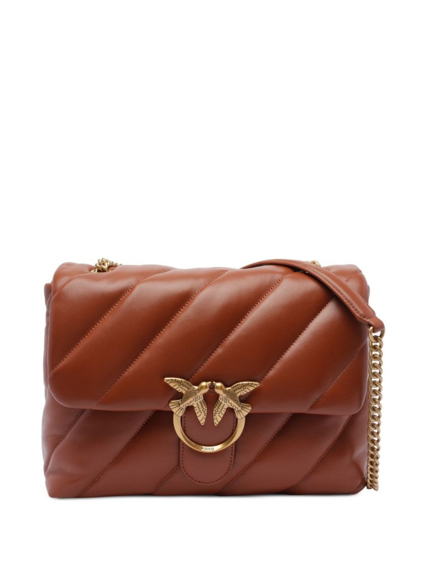 Pinko Foldover Top Brown Leather Handbag