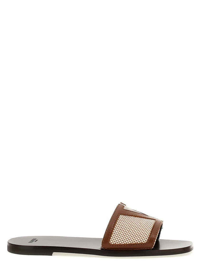 Valentino Garavani Two-Tone Woven Canvas Sandals With Prominent 'Vlogo' Design