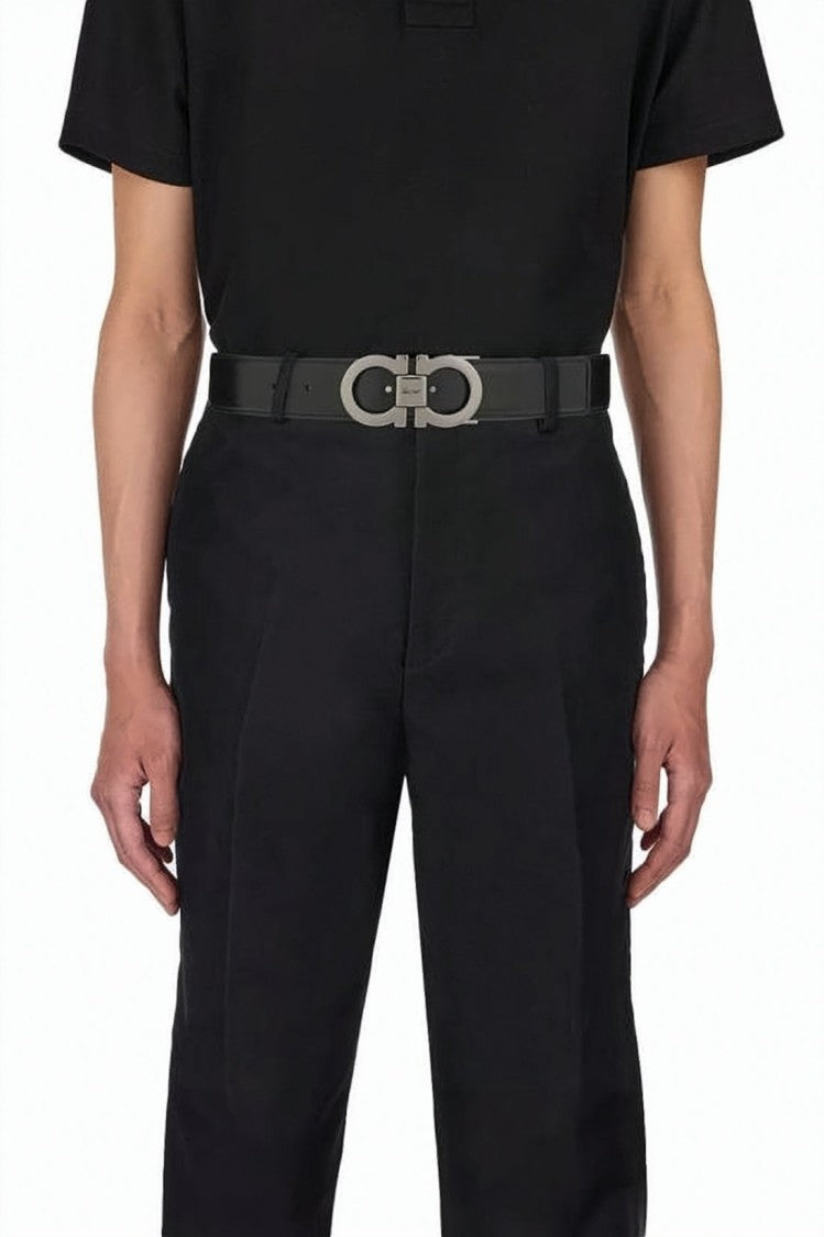Salvatore Ferragamo Reversible Black Cowhide Leather Belt