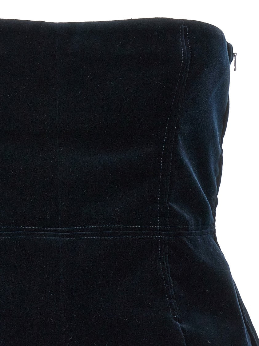 Tom Ford Strapless Black Velvet Top With Peplum Hem And Side Zip Closure