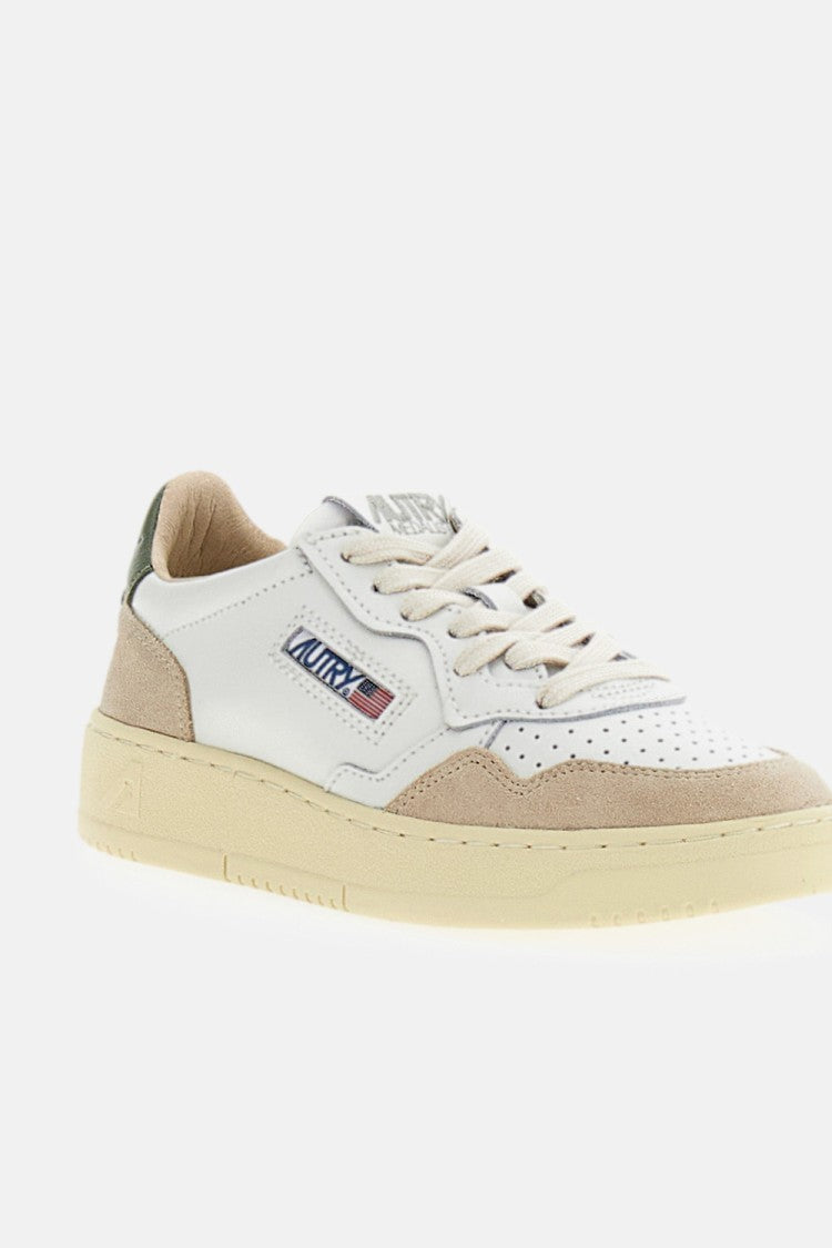 Autry Medalist Low Suede-Trim Leather Sneakers