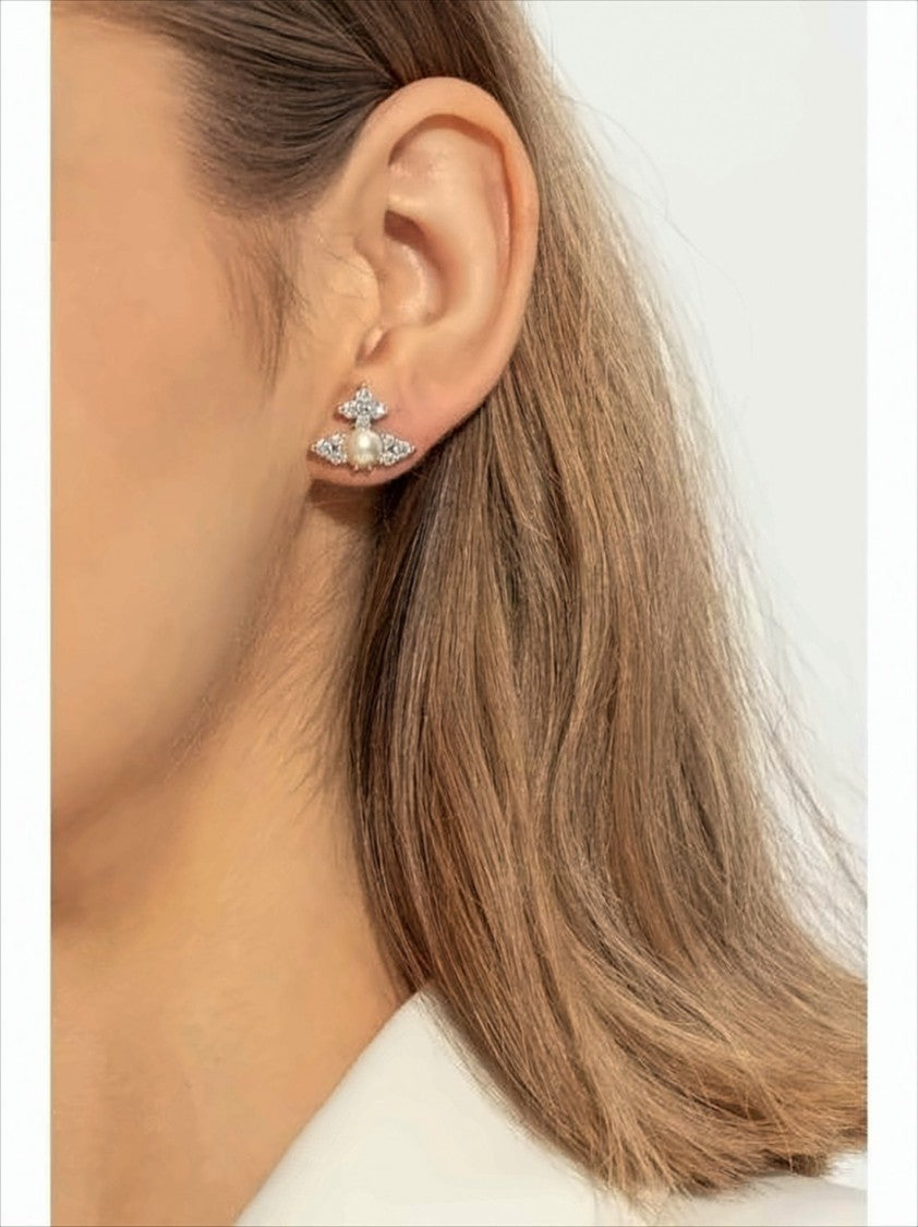 Vivienne Westwood Ornate Silver-Tone Earrings With Central Oval Pearl