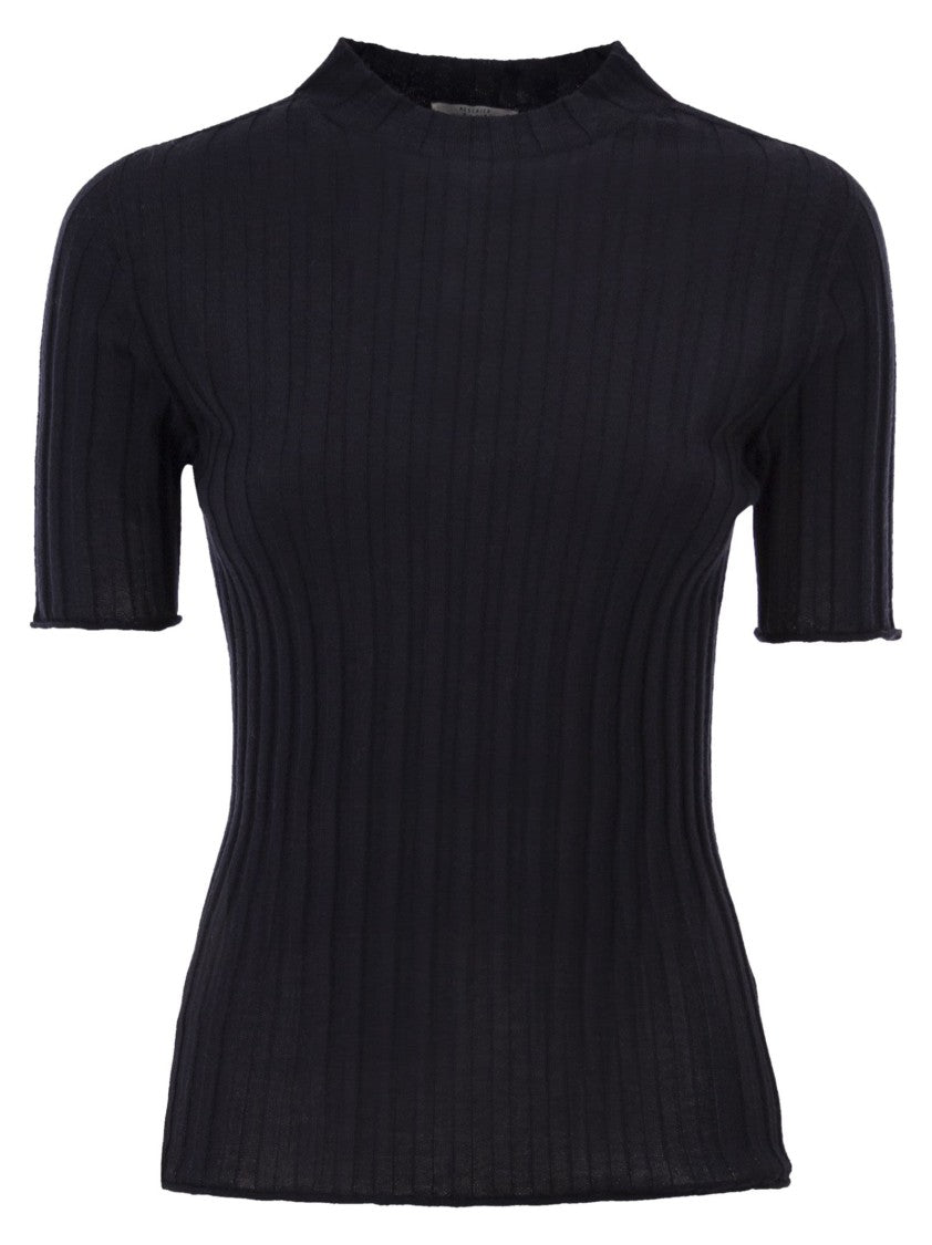 Peserico Easy Short-Sleeved Turtleneck Jumper In Ribbed Wool