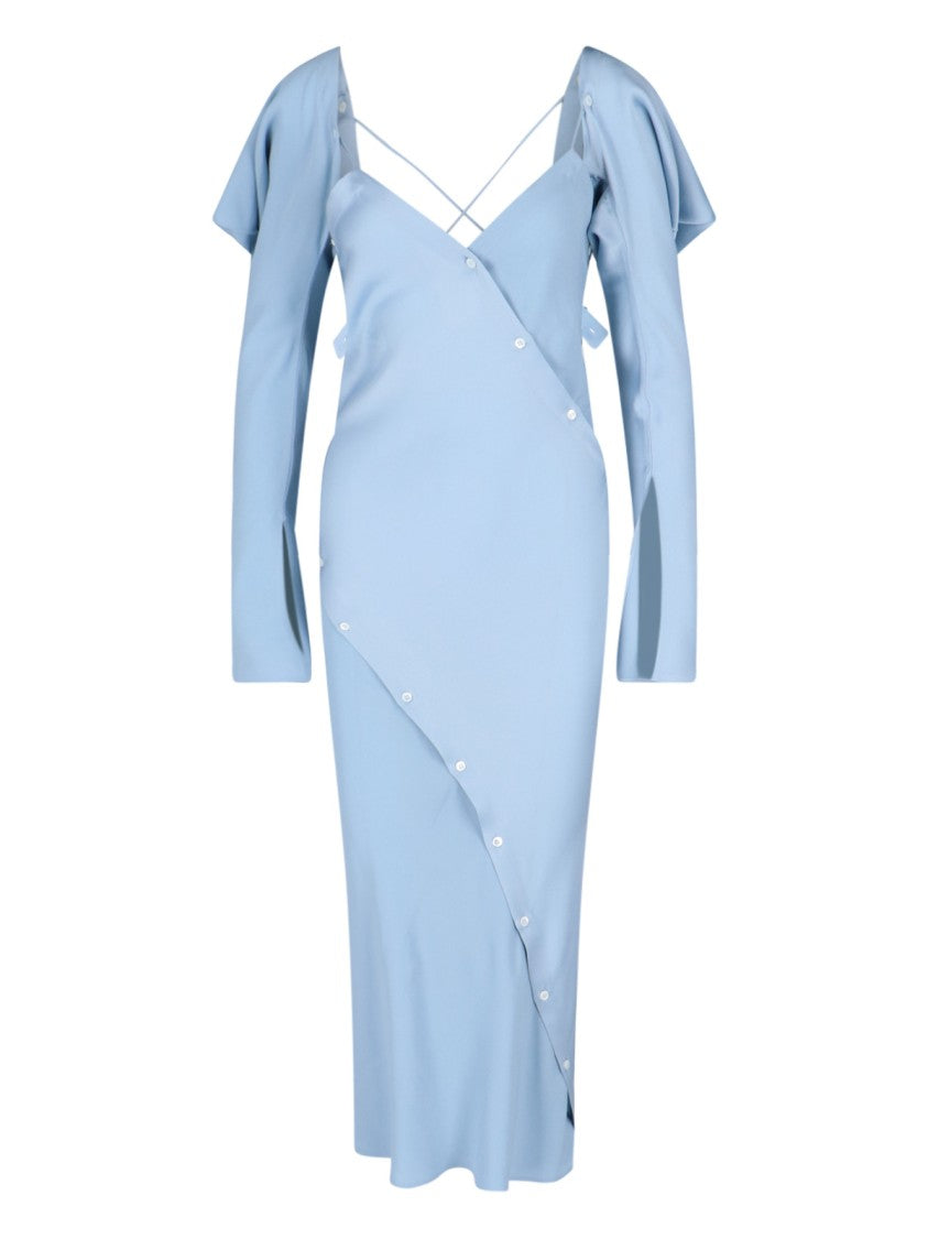 Setchu "Origami" Maxi Dress In Light Blue Satin Fabric