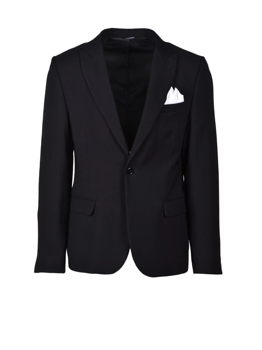 Daniele Alessandrini Fitted Black Viscose And Polyester Jacket With Notched Lapel