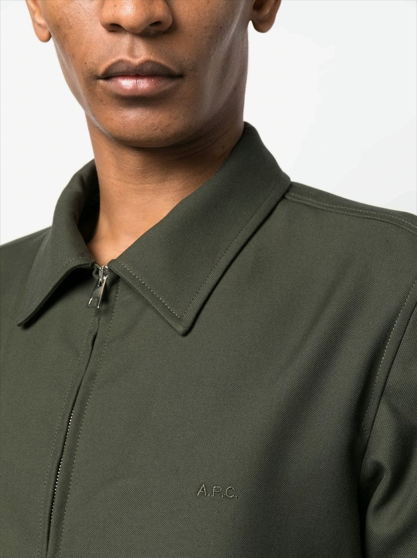 A.P.C. Green Bomber Jacket With Ribbed Details