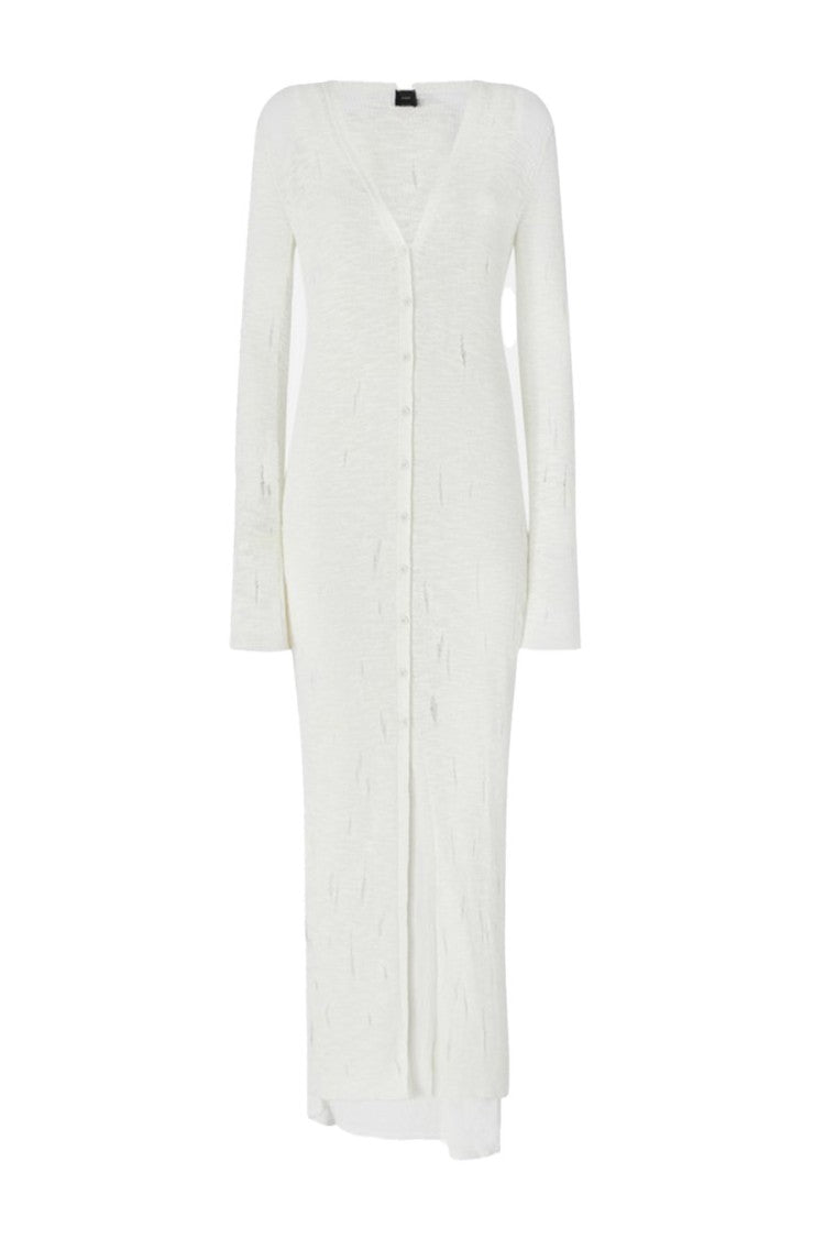 Pinko White Cotton-Nylon Button-Front Maxi Dress