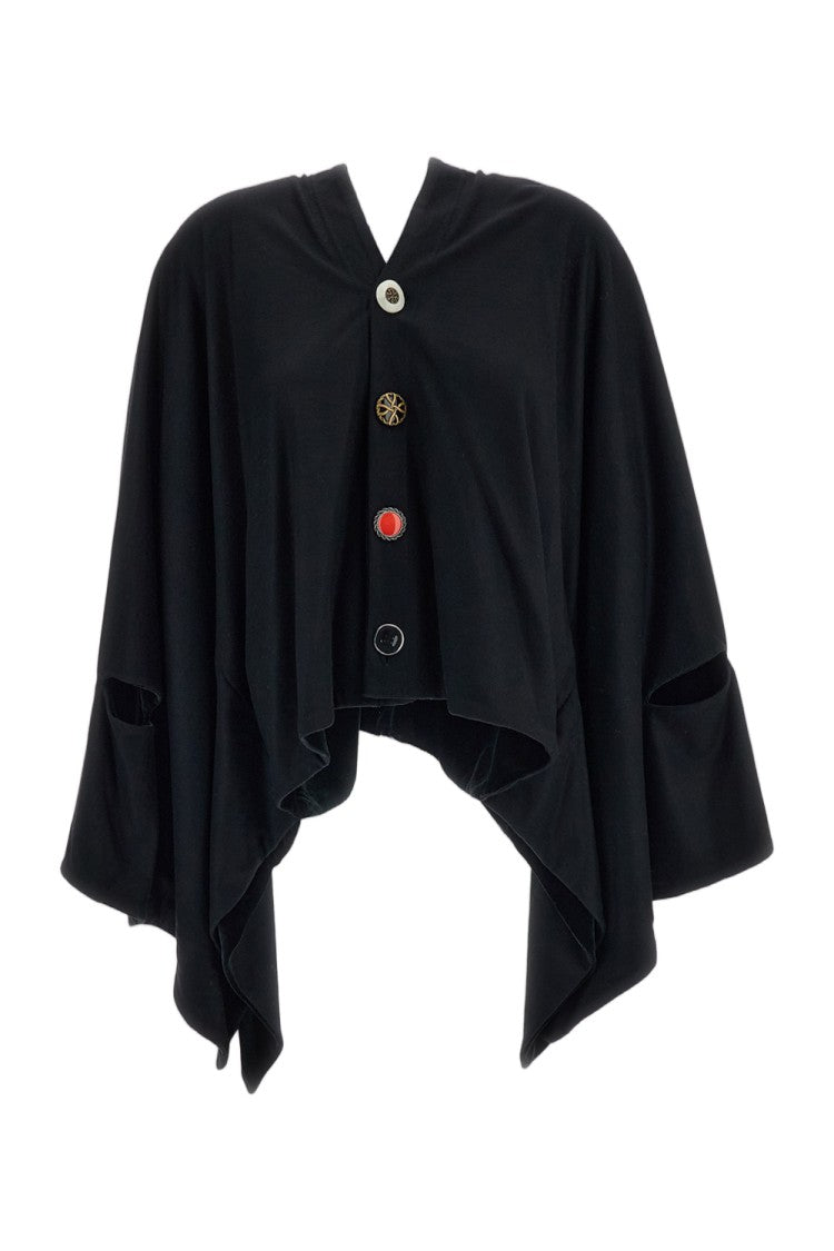 Junya Watanabe Black Velvet Overlay Wool Knit T-Shaped Cape