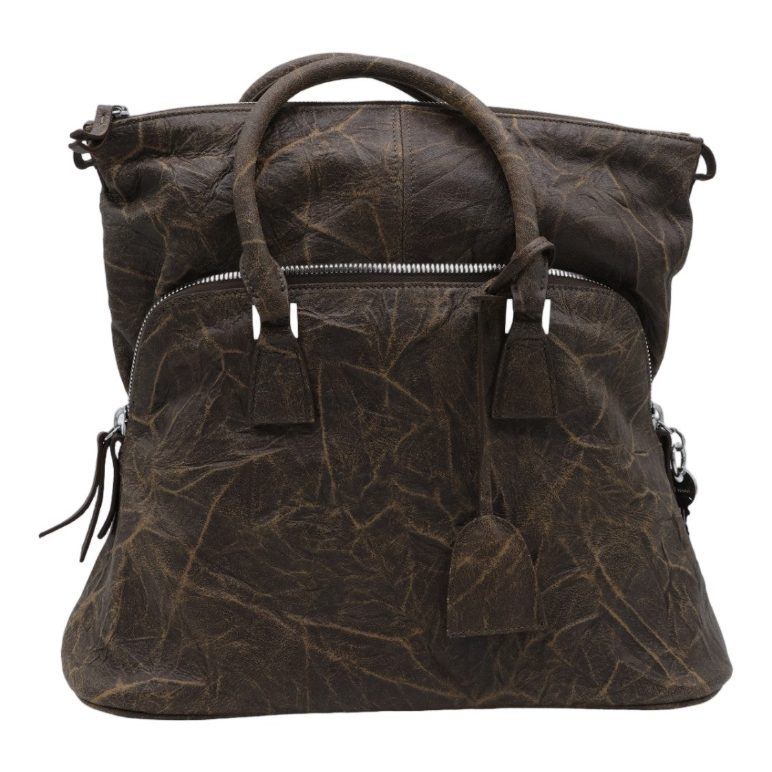 Maison Margiela Structured Handbag With Distressed Leather And Silver Accents