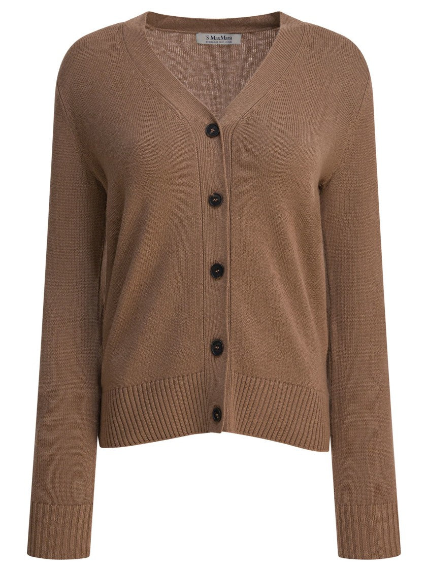 Max Mara V-Neck Brown Wool Cardigan