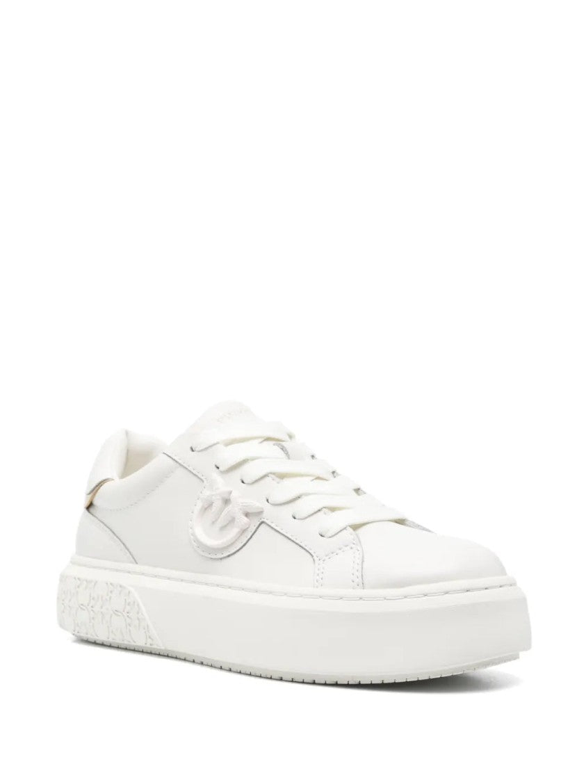 Pinko Beige Yoko 12 Minimalist Leather Sneakers