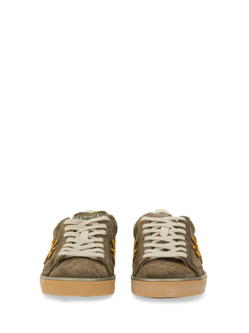 Premiata Low-Top Sneakers In Soft Olive Calf Leather