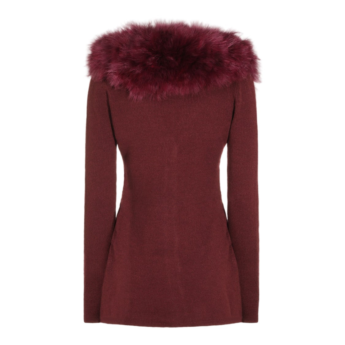 Blumarine Fitted Burgundy Faux Fur Collar Sweater