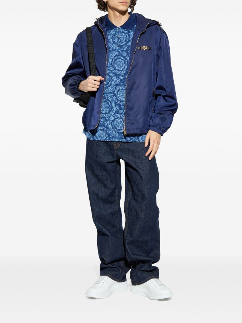 Versace Navy Blue Logo Patch Hooded Jacket