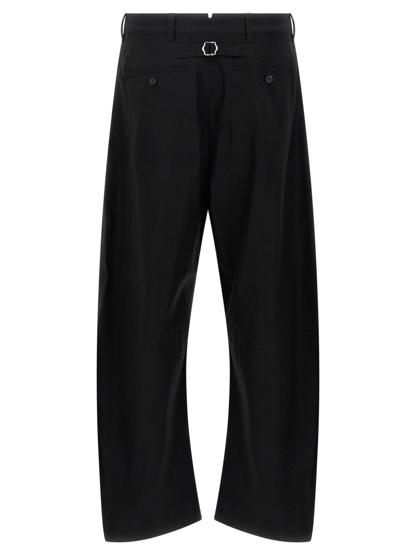 Comme Des Garçons Curved Leg Trousers With Knee Pincer Detail And Adjustable Back Strap