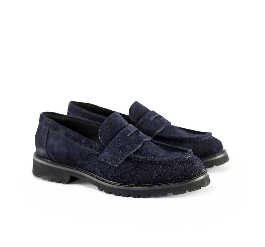 Ton Gout Classic Navy Suede Moccasin With Straps