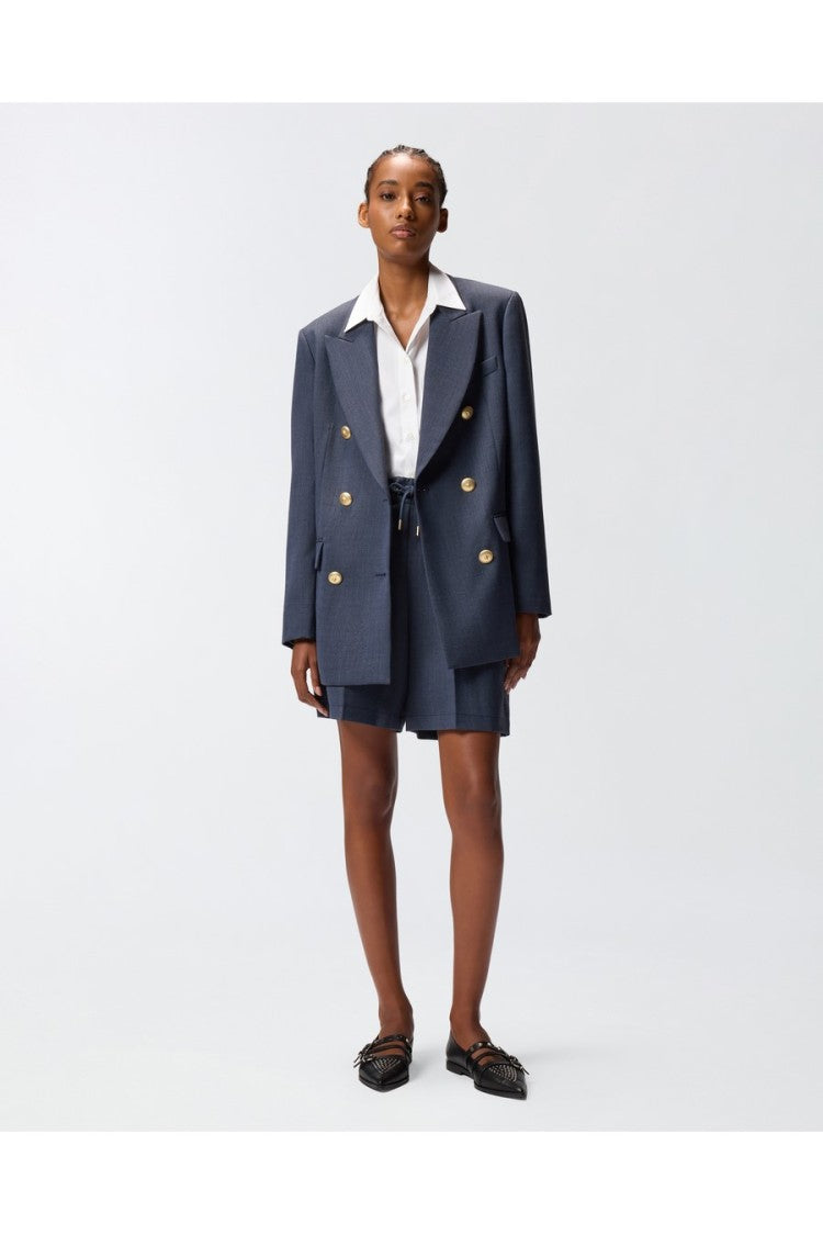 Pinko Navy Double-Breasted Gold-Button Polyester-Blend Blazer