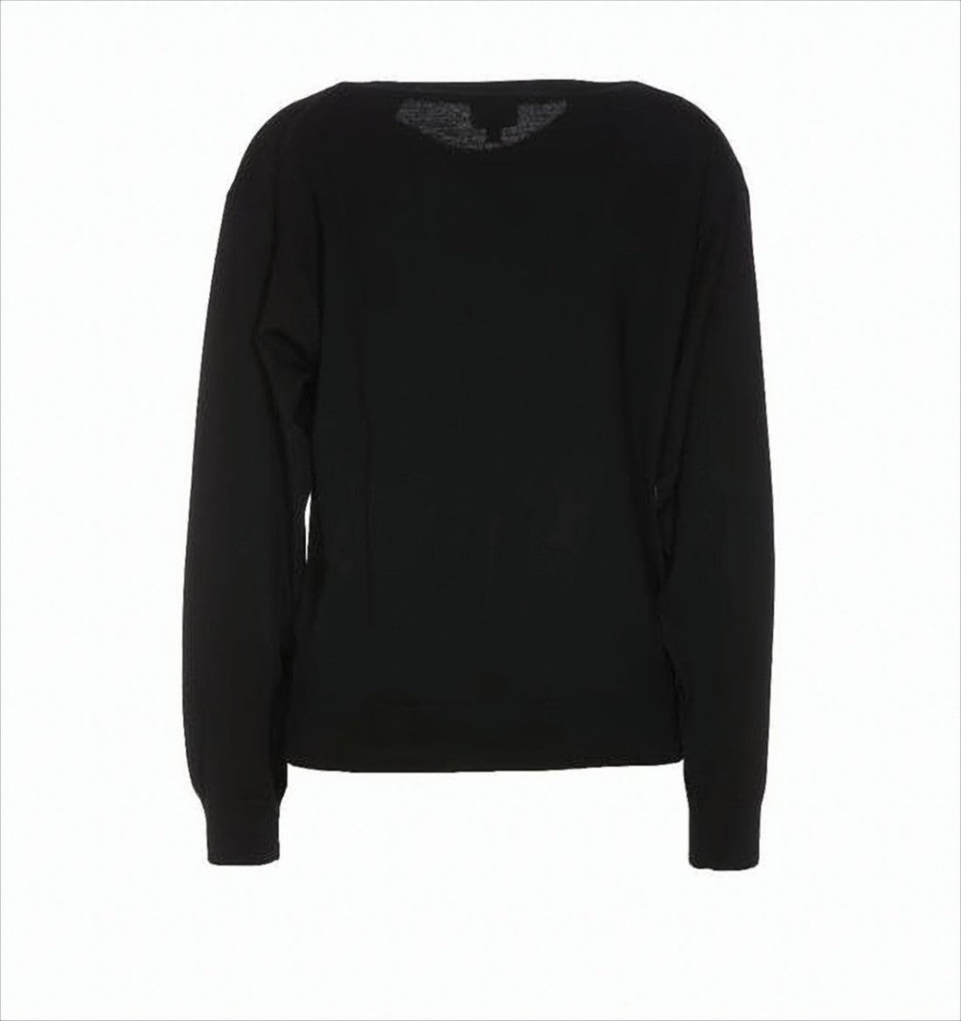 Kenzo Classic Black Wool Sweater With Embroidered Floral Detail