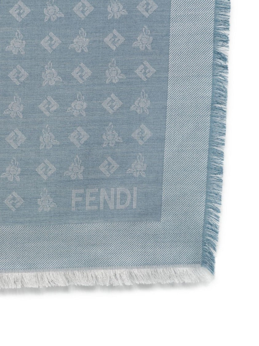 Fendi Denim Blue Wool And Silk Shawl