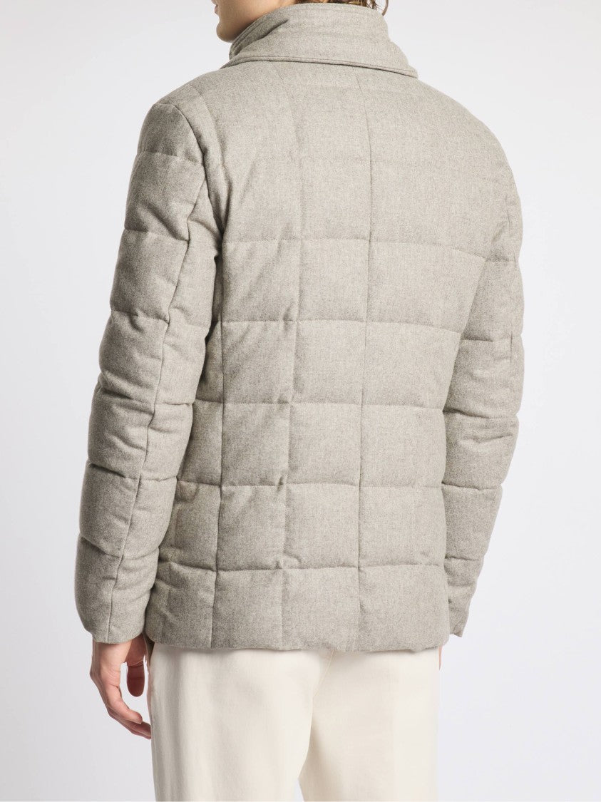 Fay Textured Quilted Jacket With High Collar And Button Closure