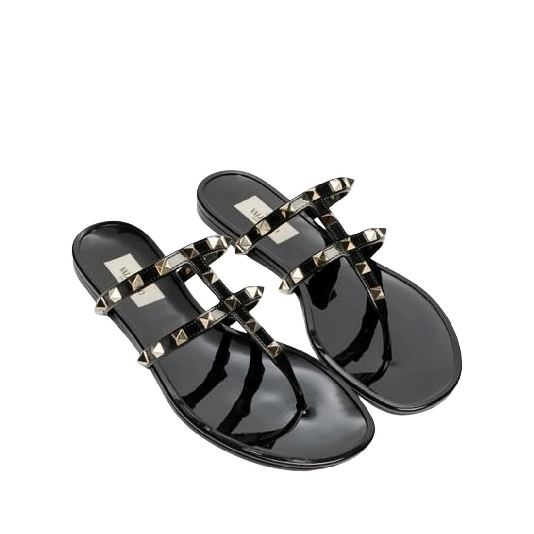 Valentino Flat Slip-On Sandals With Metallic Pyramid Studs