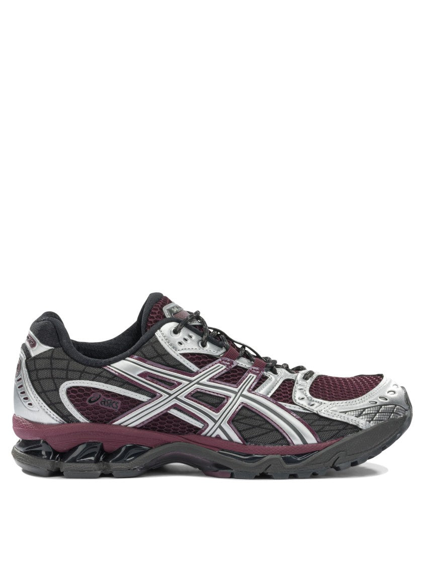 Asics Burgundy Slip-On Sneakers With Dynamic Pattern And Textured Sole