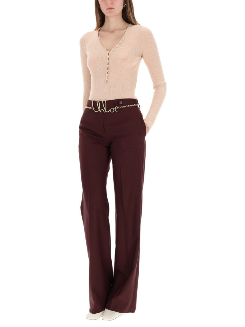 Chloé Ribbed Wool Button Knit Sweater