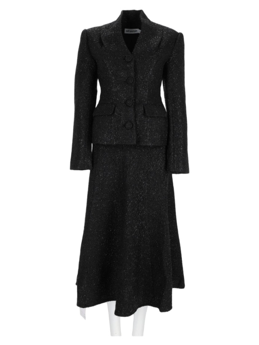 Self-Portrait Black Fitted Jacket A-Line Skirt Polyester Ensemble