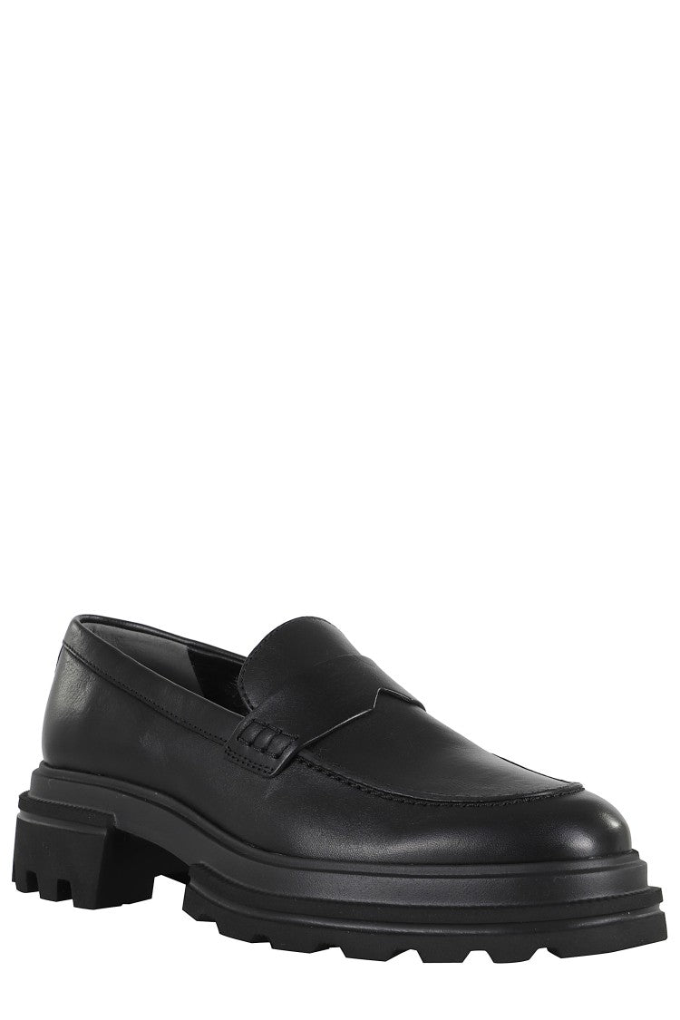 Hogan Refined Black Leather Moccasin With Soft Insole And Eva Sole