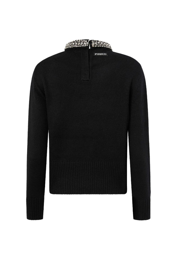 Pinko Black Crystal-Embellished Mock-Neck Sweater