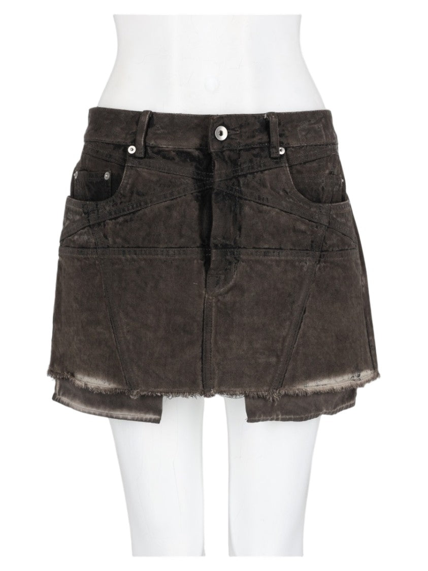 Drkshdw By Rick Owens Charcoal Asymmetrical Raw Hem Cotton Mini Skirt