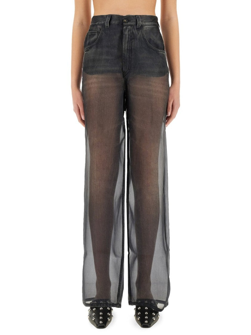 Haikure Wide-Fit Black Organza Overlay Pants