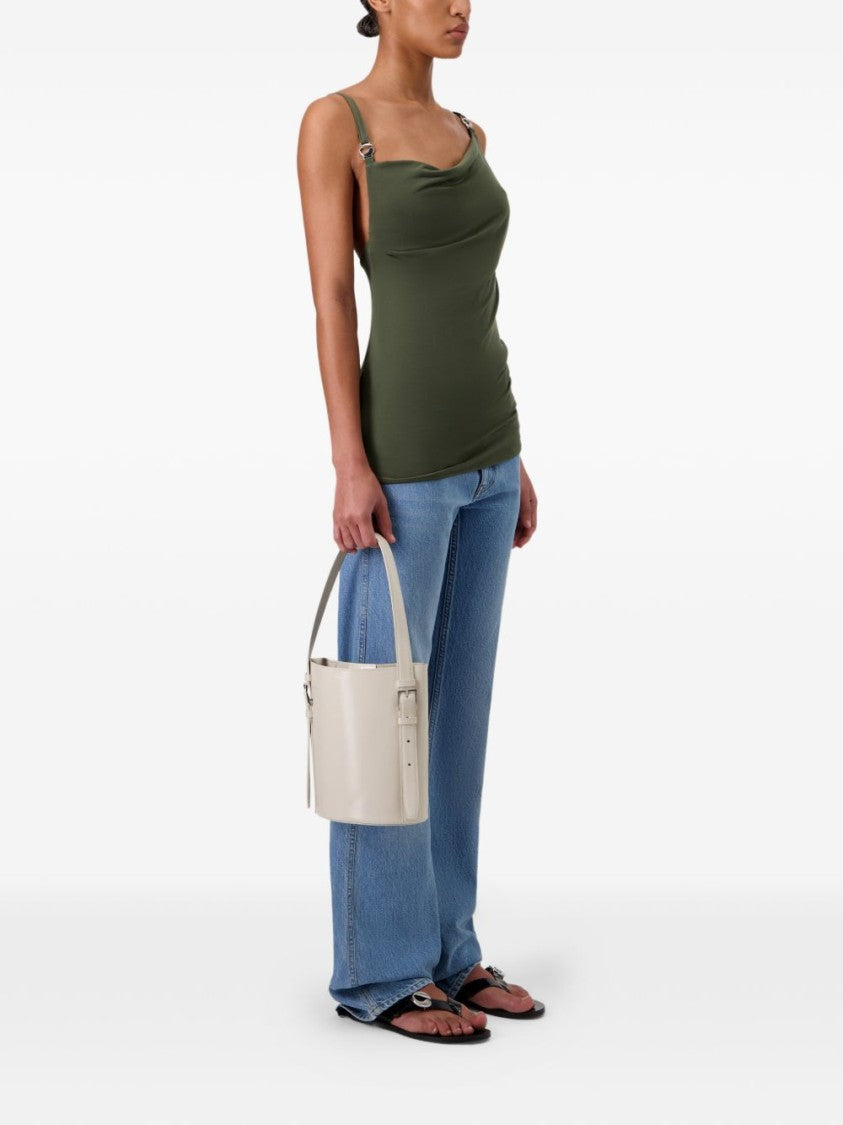 Coperni Green Draped Neckline Slim Strap Top