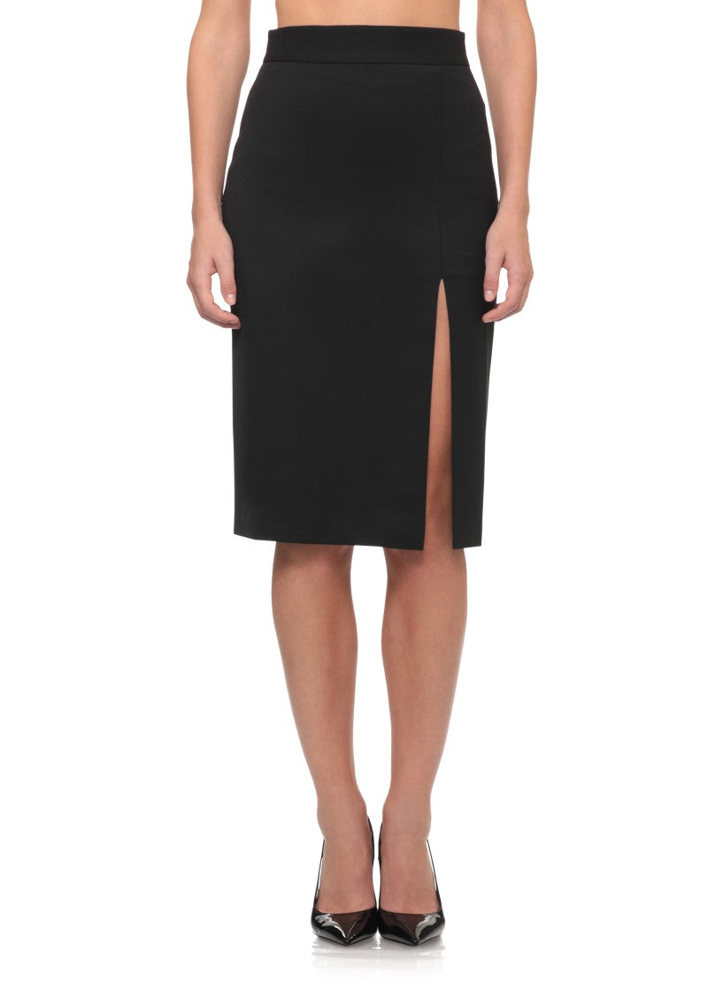 The Andamane Black Knee-Length Wool-Blend Skirt